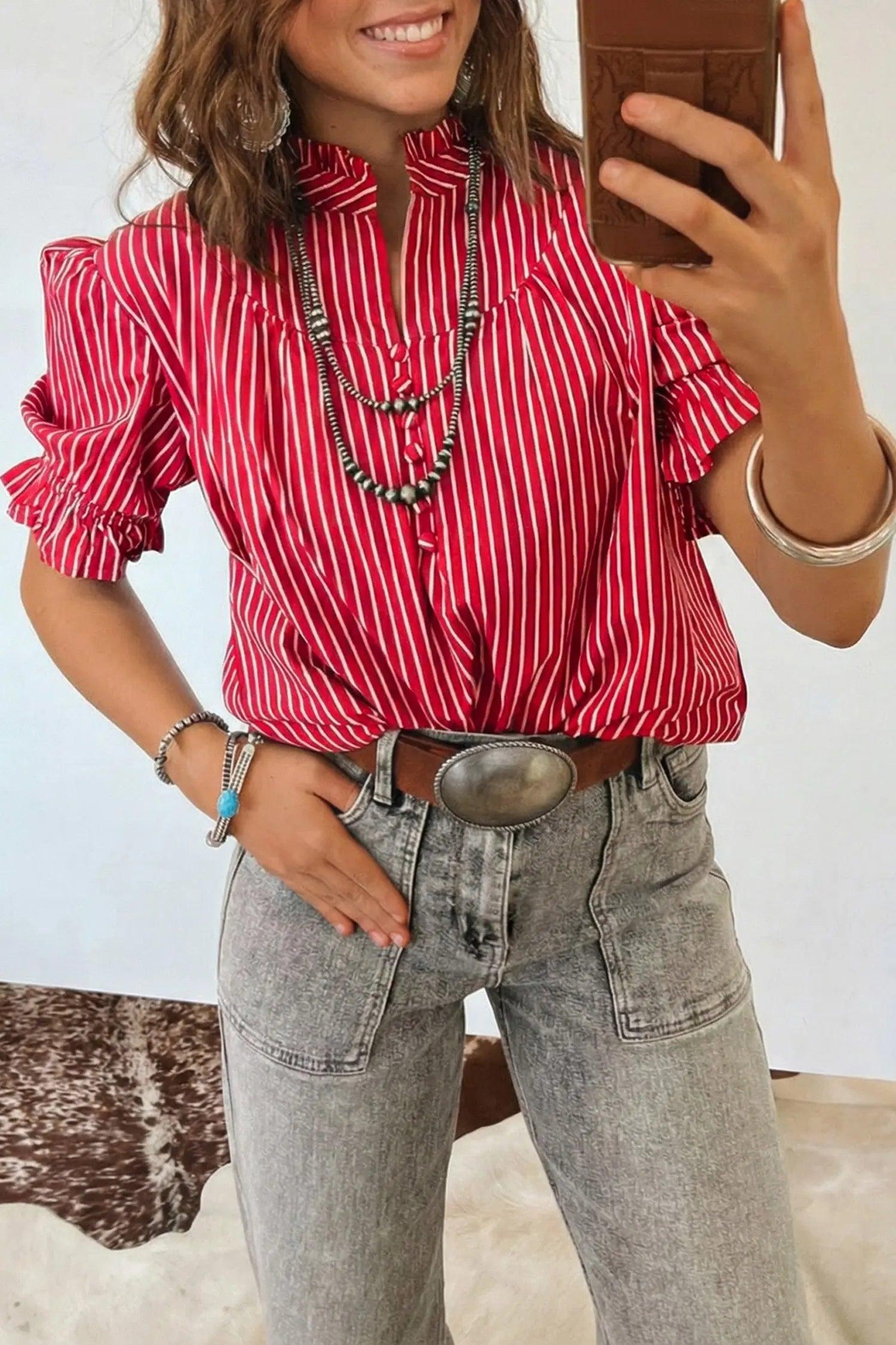 blouse rayée à volants Dear-Lover Dropshipping