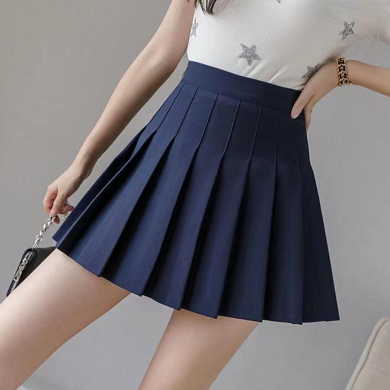 Jupe plissée bleu marine élégante, style féminin, taille haute, pour tenues décontractées ou habillées