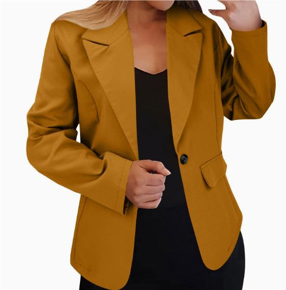 Blazer moutarde élégant pour femme, manches longues, style moderne et chic