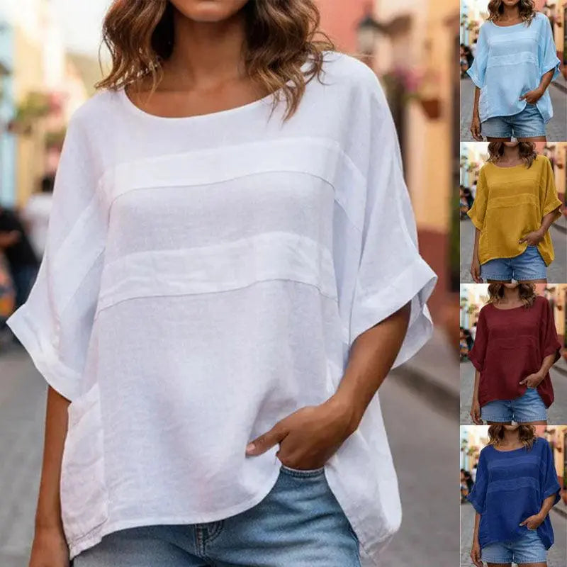 T-shirt ample blanc à rayures pour femme, style bohème, avec shorts en jean, disponible en plusieurs couleurs