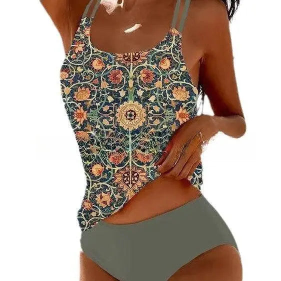 Maillot de bain une pièce imprimé floral bohème pour femme, style élégant et féminin