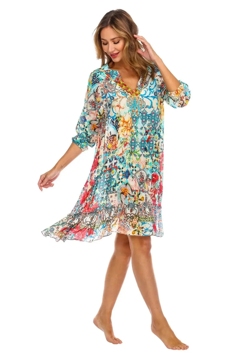 Women Bohemian Vintage Printed Ethnic Style Summer Dress-1
