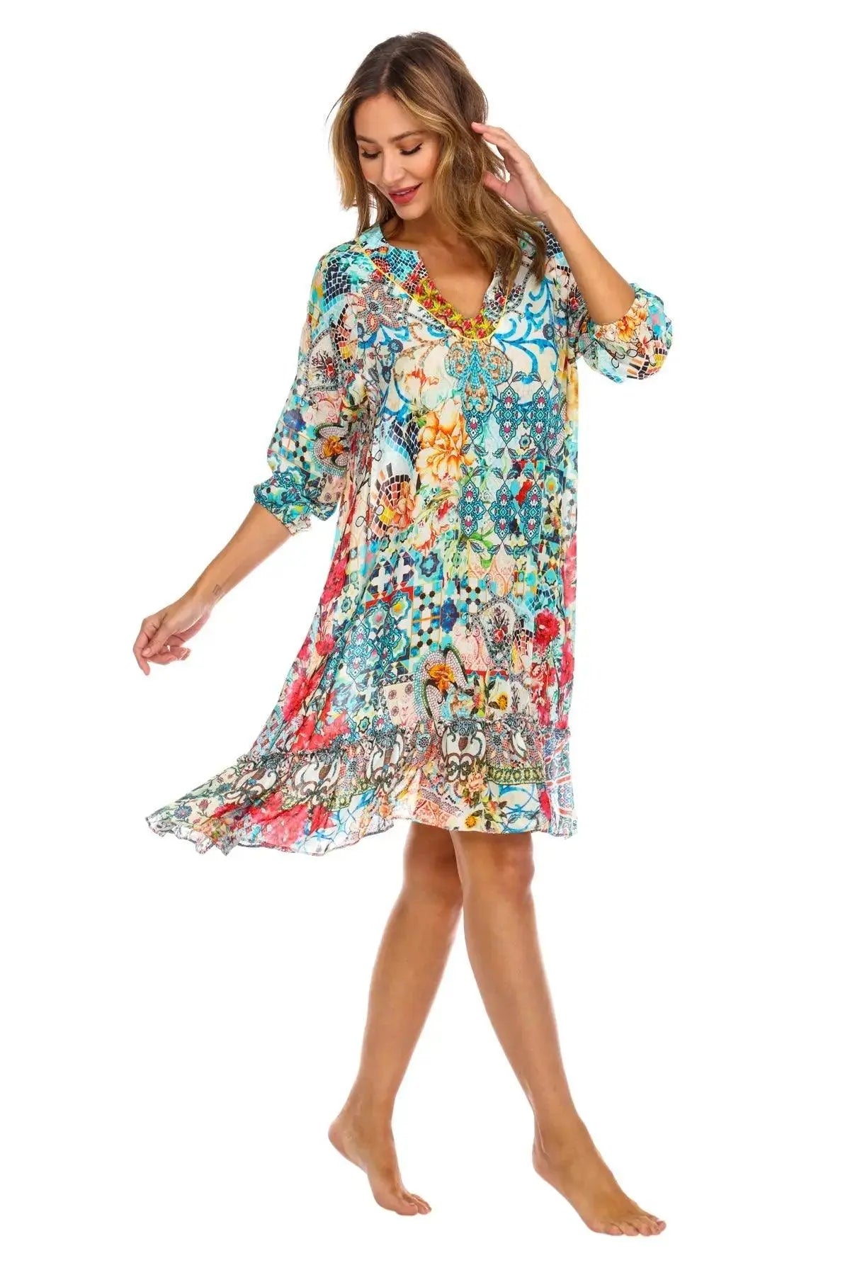 Women Bohemian Vintage Printed Ethnic Style Summer Dress-1