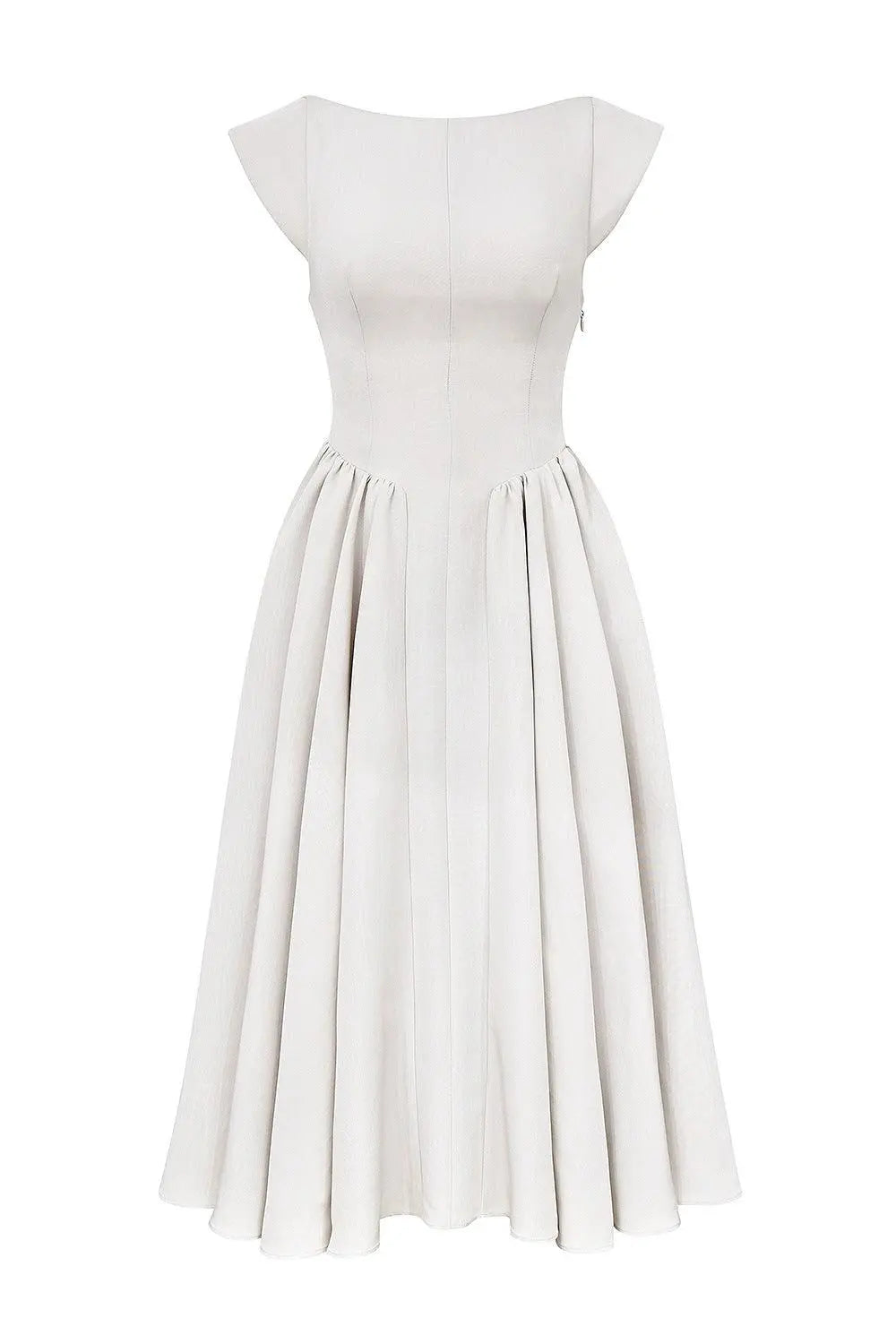 Robe féminine élégante blanche à manches courtes et taille cintrée