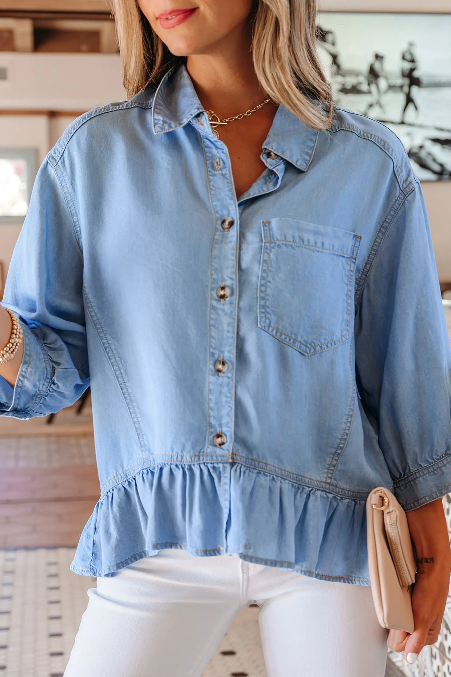 chemise chambray à volants Dear-Lover Dropshipping