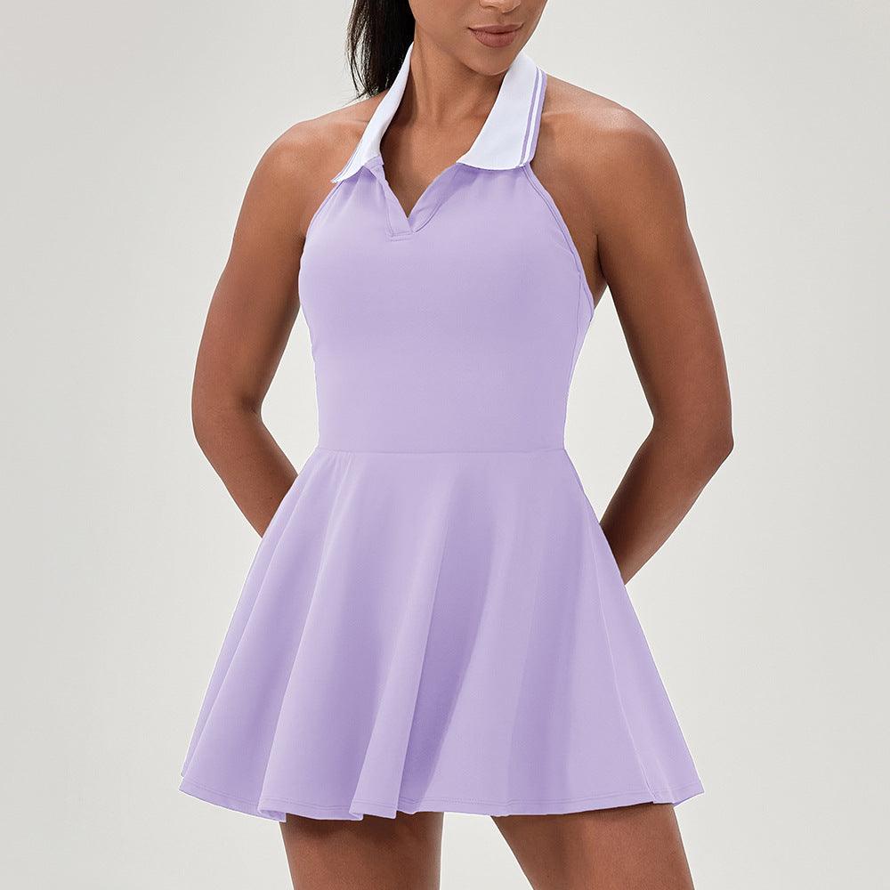 Robe féminine lavande à col blanc, style élégant et décontracté pour toutes occasions