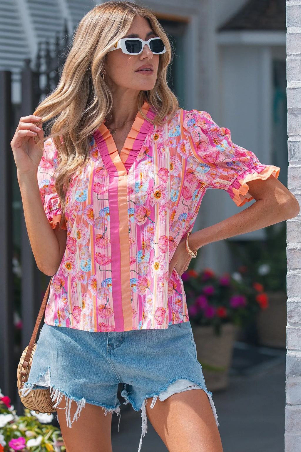 blouse rayée fleurie rose Dear-Lover Dropshipping