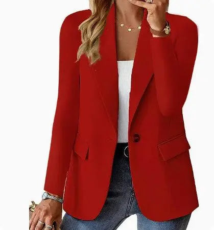 Blazer rouge femme élégant, style mode féminine, parfait pour tenues décontractées ou bureau