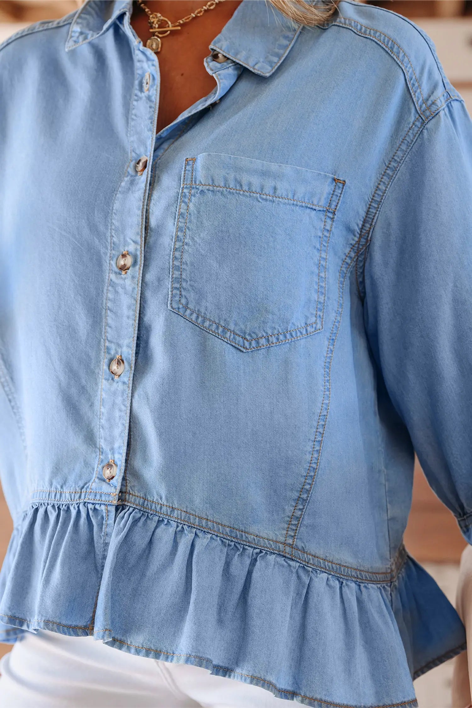 chemise chambray à volants Dear-Lover Dropshipping