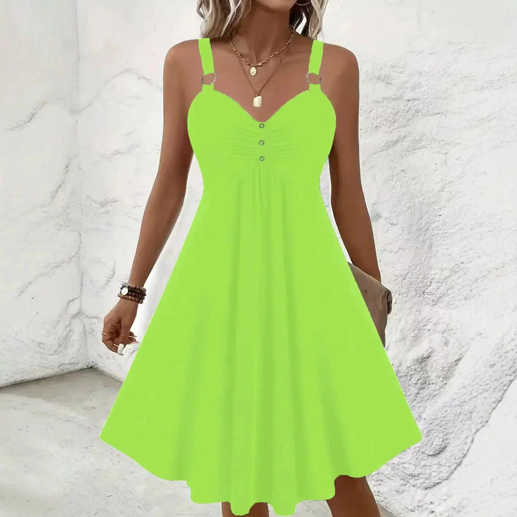Robe bohème verte claire à manches courtes, taille élastiquée, style féminin élégant