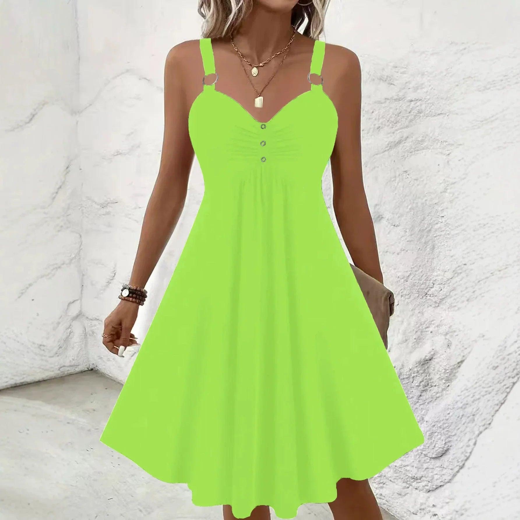 Robe bohème verte claire à manches courtes, taille élastiquée, style féminin élégant