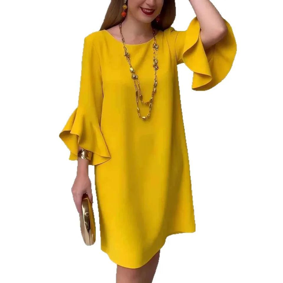 Robe jaune féminine à manches volantées, style élégant et décontracté pour toutes les occasions