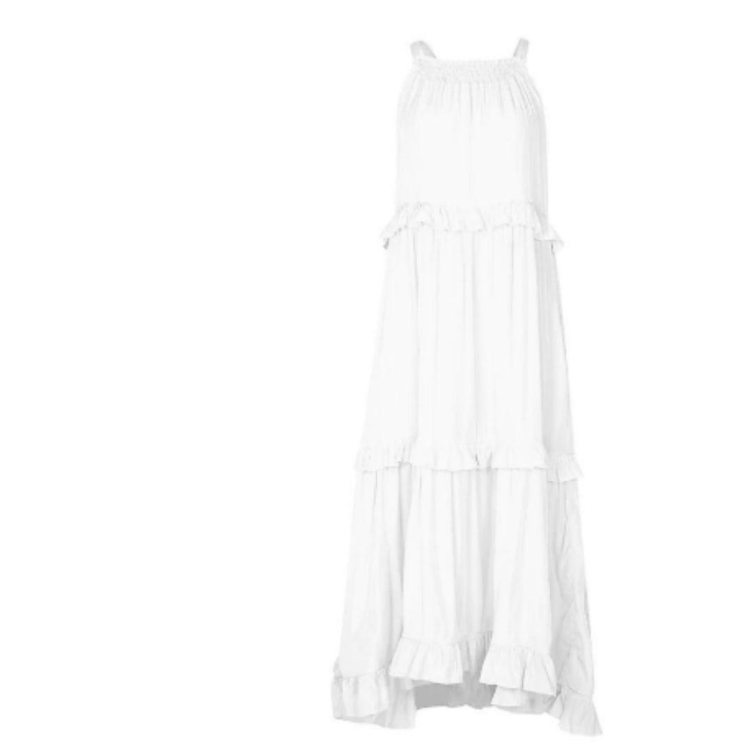 Robe blanche bohème à volants, longue et élégante pour femmes