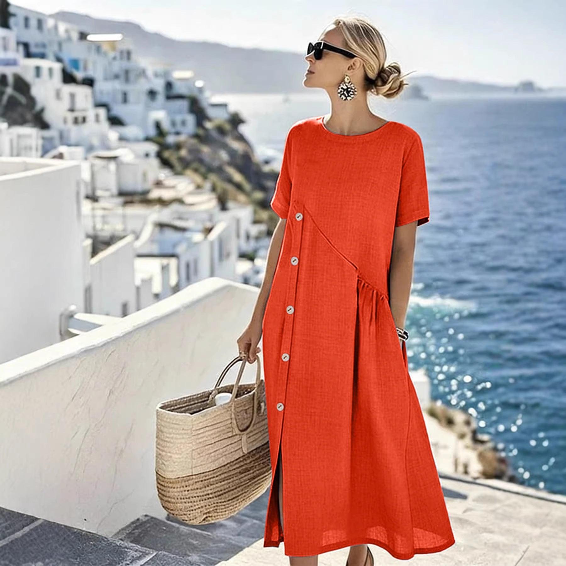 Robe bohème verte claire à broderies florales, manches courtes, taille élastiquée, style féminin élégant