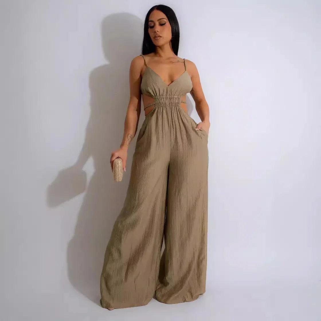 Combinaison bohème verte claire à manches courtes, taille élastiquée, style féminin élégant