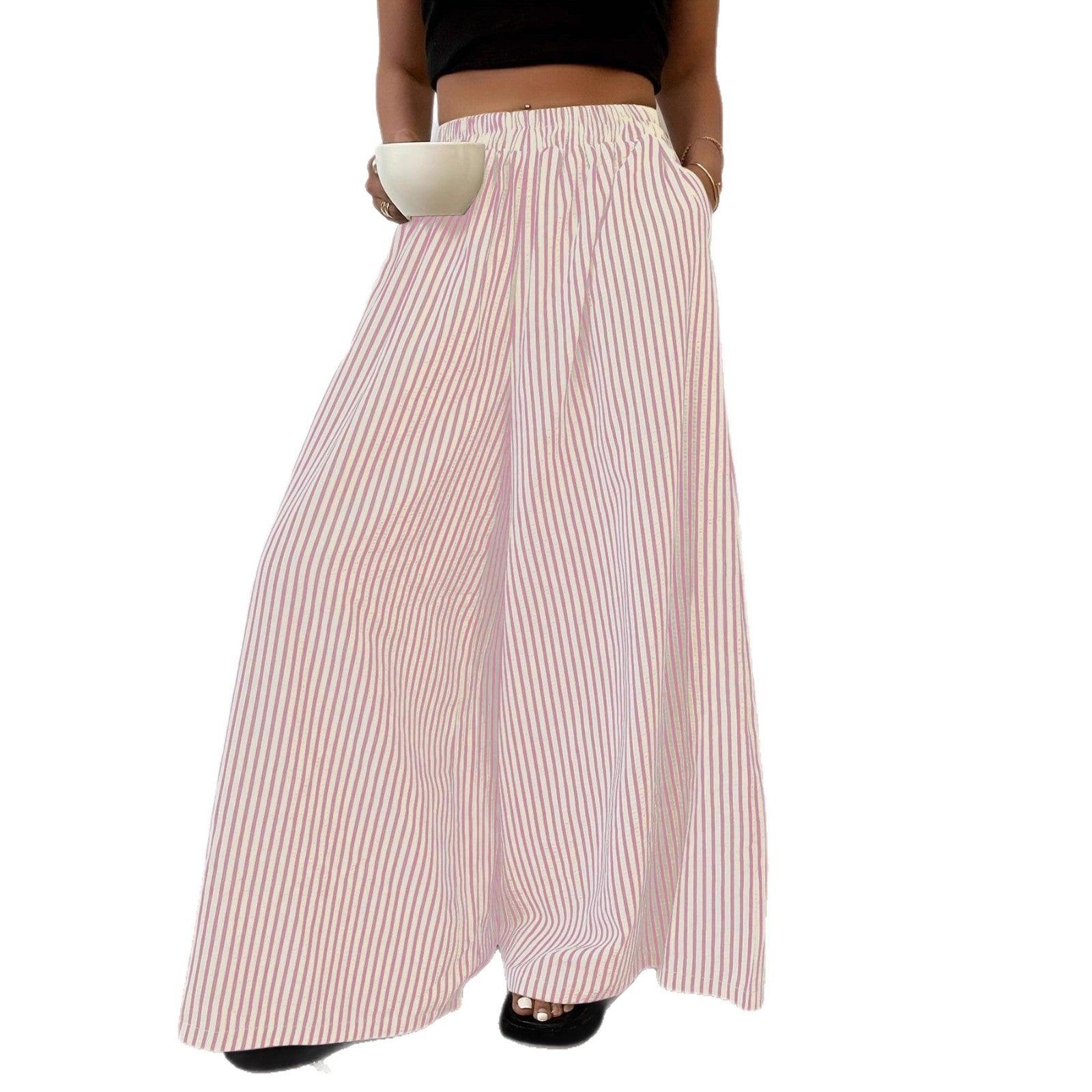 Pantalon large rayé rose et blanc, mode féminine élégante et confortable