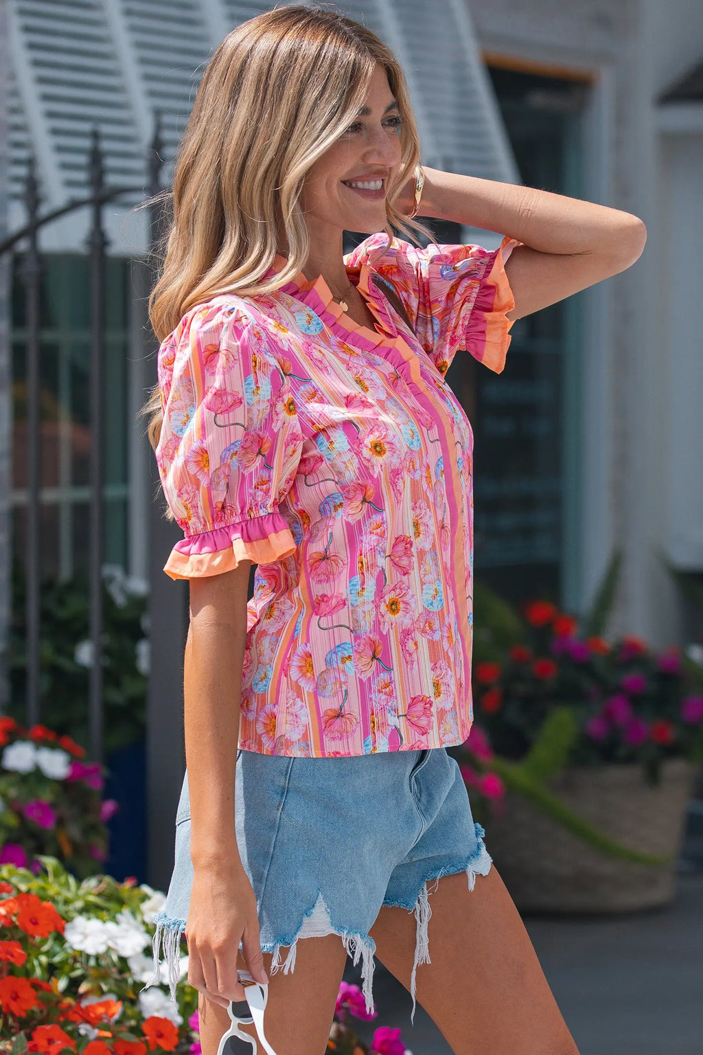 blouse rayée fleurie rose Dear-Lover Dropshipping