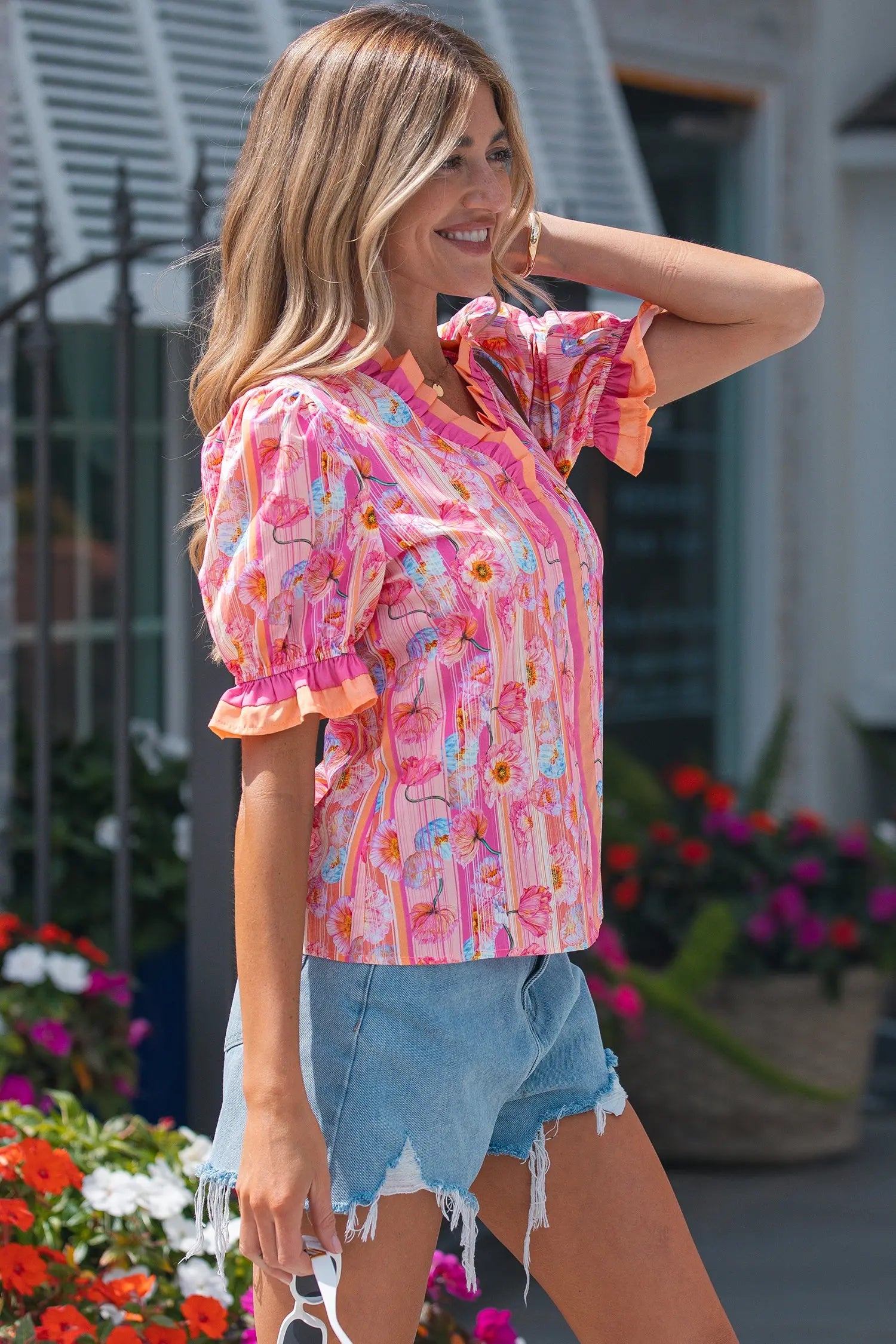 blouse rayée fleurie rose Dear-Lover Dropshipping