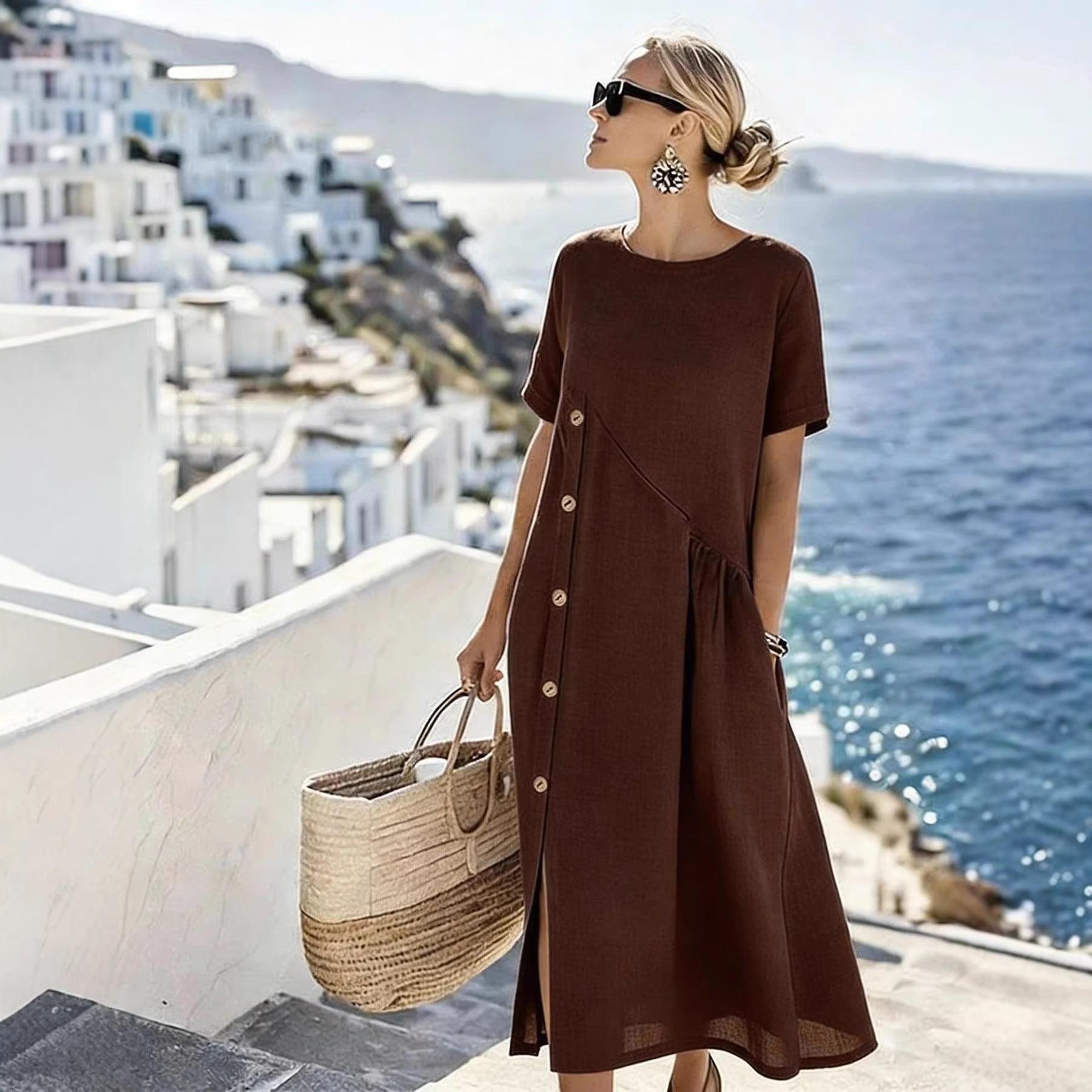 Robe bohème verte claire à broderies florales, manches courtes, taille élastiquée, style féminin élégant
