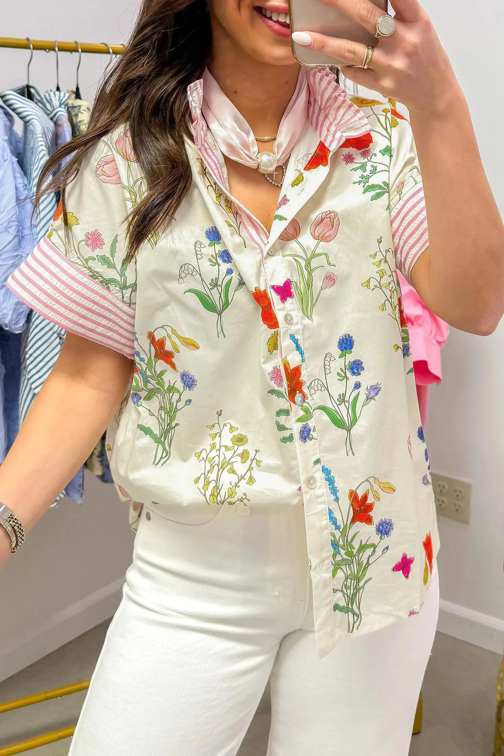 chemise fleurie beige Dear-Lover Dropshipping