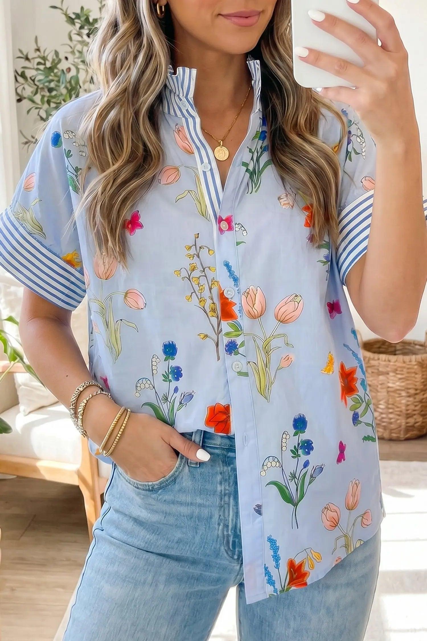 chemise fleurie beige Dear-Lover Dropshipping