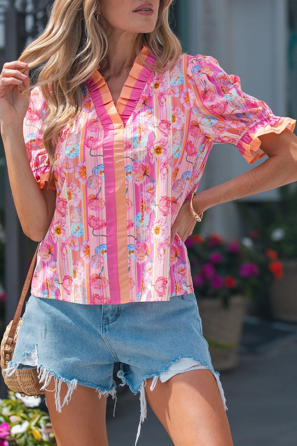 blouse rayée fleurie rose Dear-Lover Dropshipping