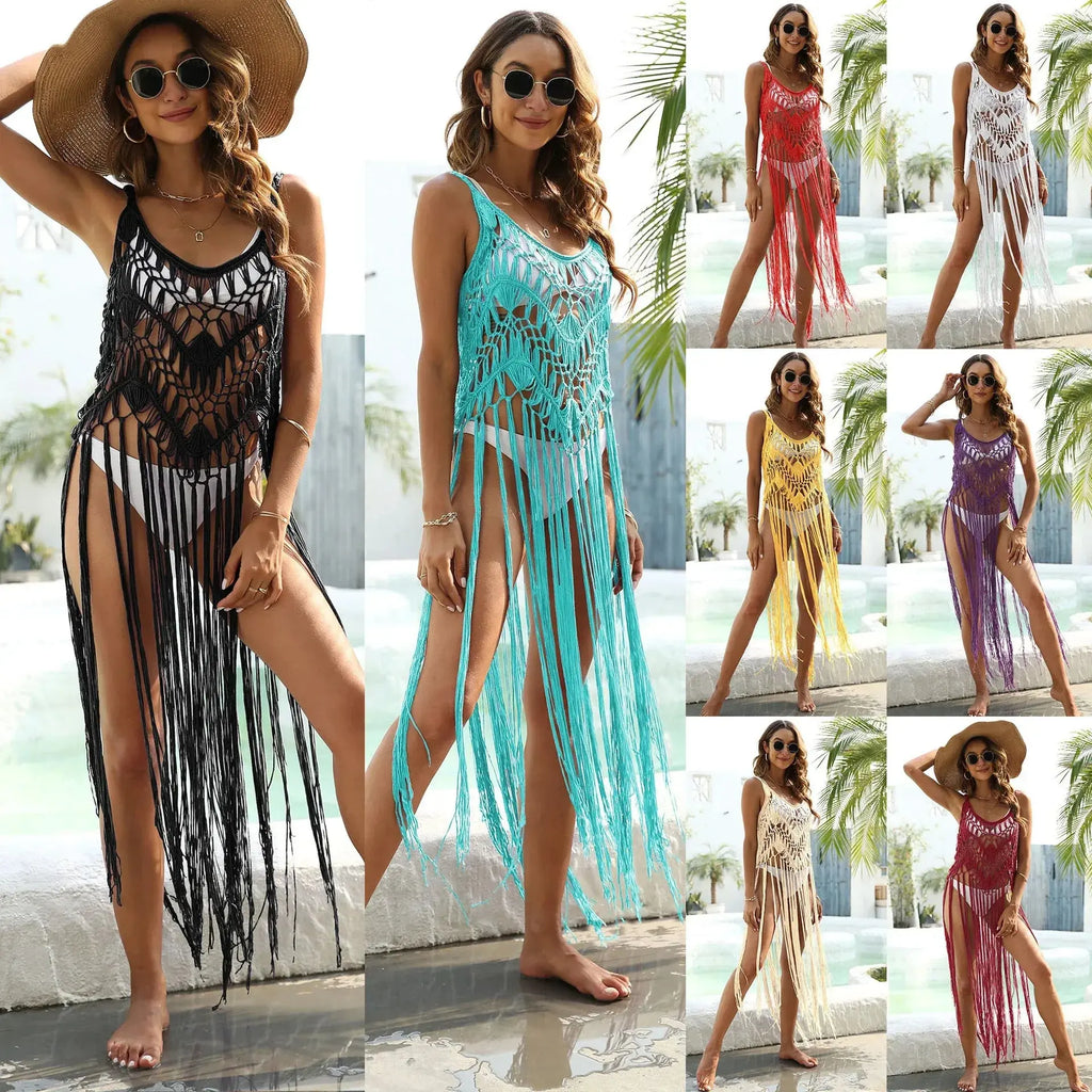 Robes de plage bohèmes à franges en macramé, mode féminine été, couleurs vives, style plage