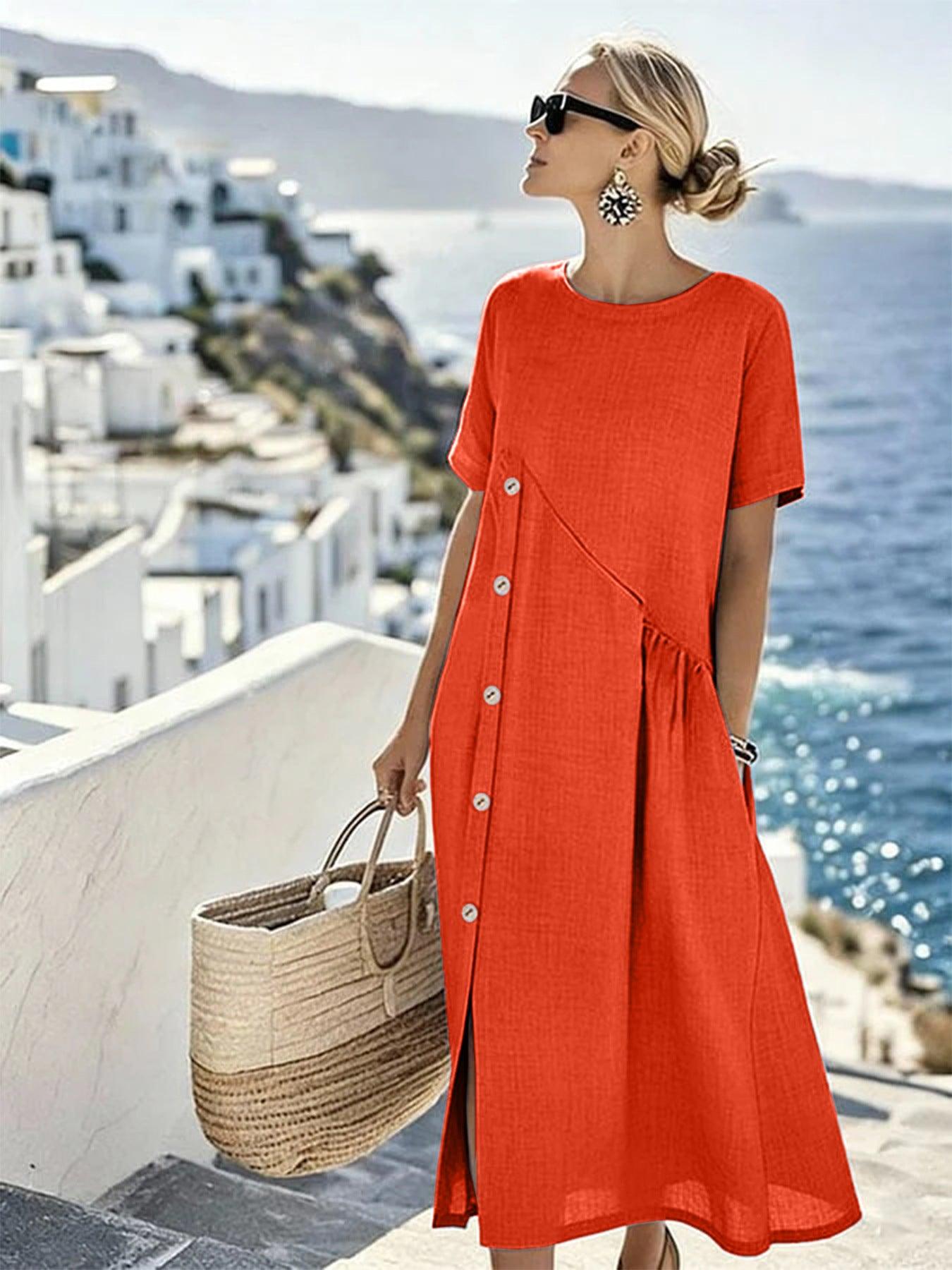Robe bohème verte claire à broderies florales, manches courtes, taille élastiquée, style féminin élégant