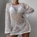 Robe bohème blanche en maille ajourée, style plage et été, mode féminine élégante