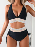 Maillot de bain deux pièces noir à imprimé coloré, style bohème féminin