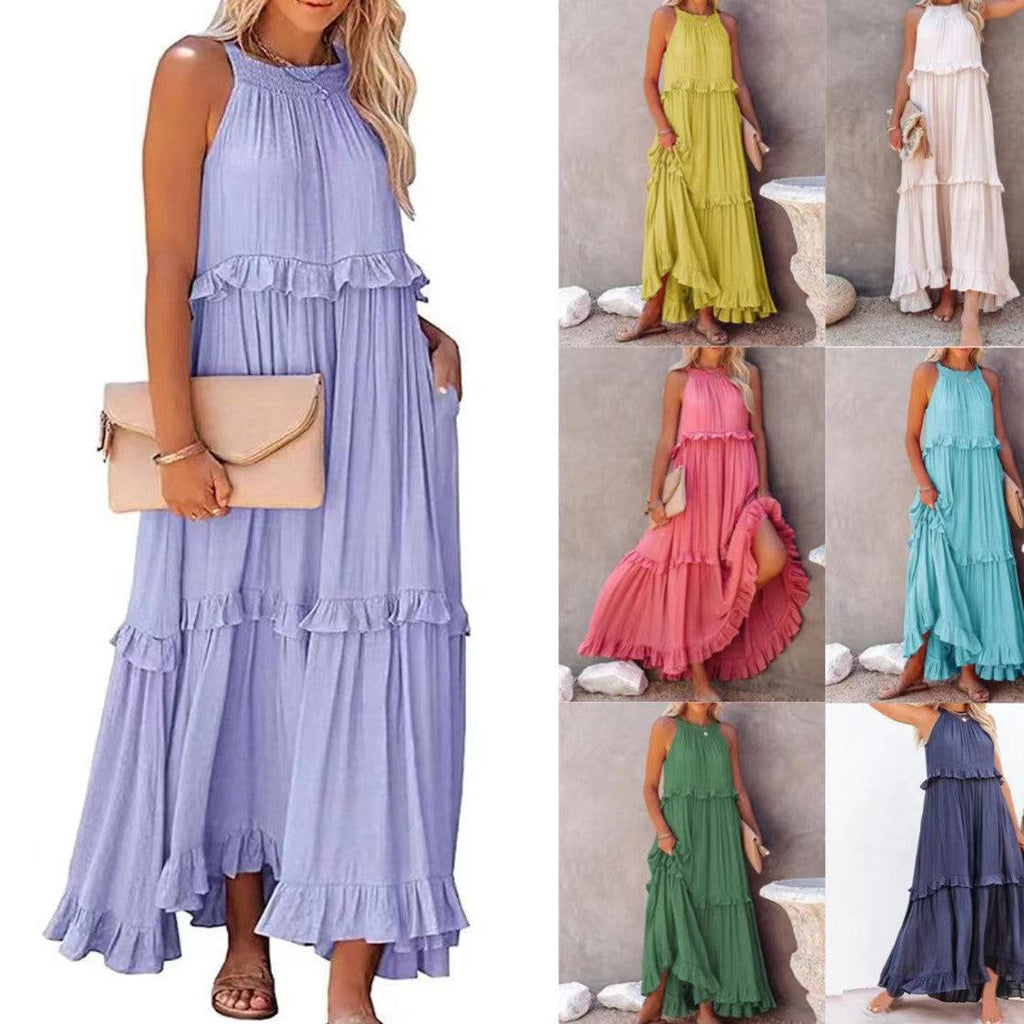 Robe bohème longue à volants, mode féminine pour été, disponible en plusieurs couleurs pastel