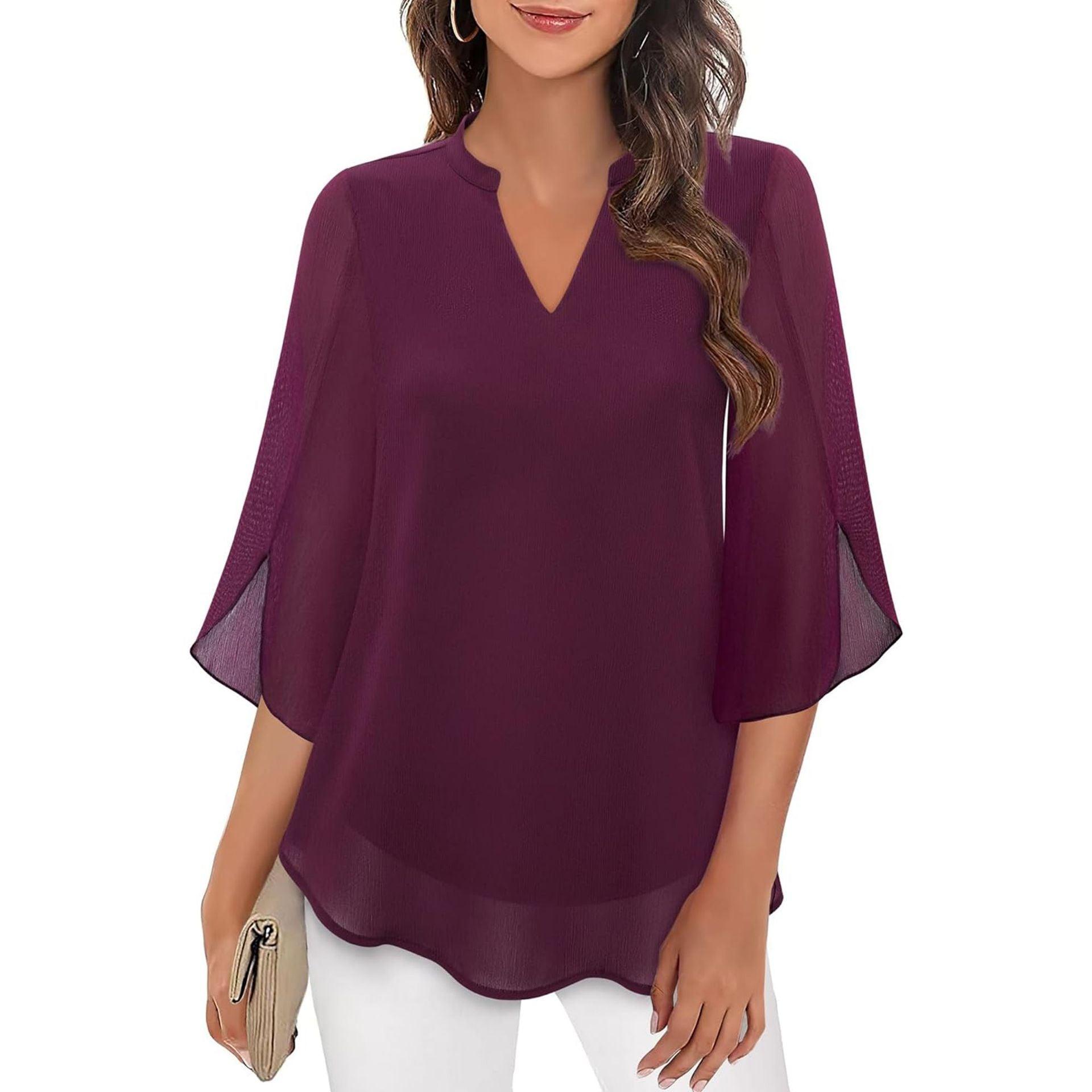 Blouse femme violette à manches volantes, col en V, style bohème élégant pour toutes les occasions