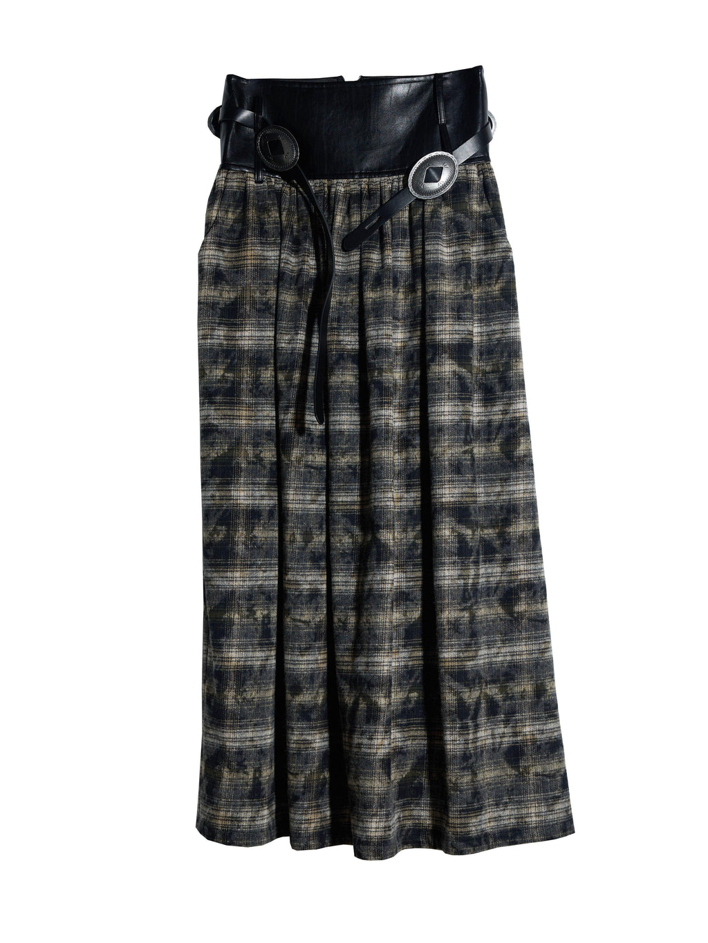 Jupe plissée à carreaux avec ceinture en simili-cuir et boucles décoratives, style féminin élégant