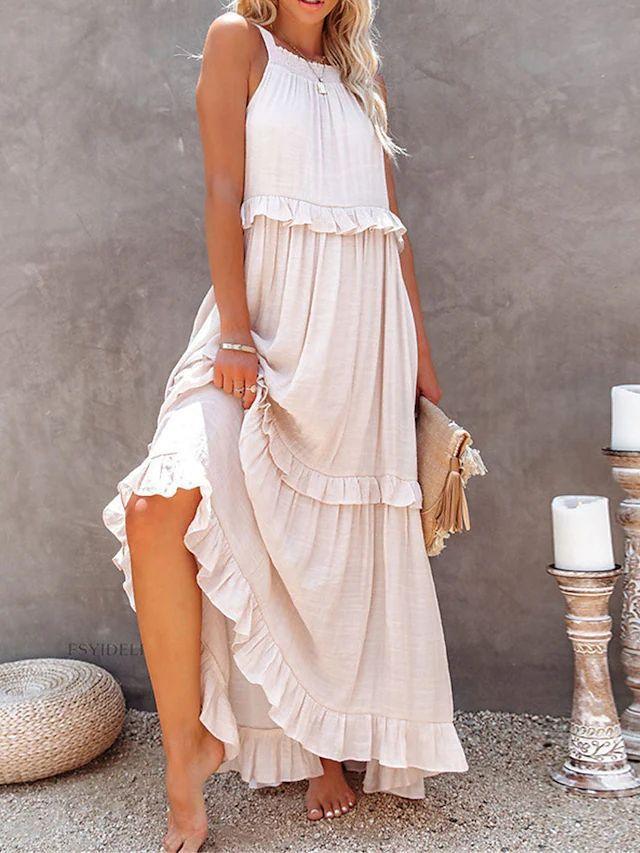 Robe bohème féminine à volants, idéale pour l'été, style élégant et décontracté