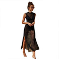 Robe longue noire transparente à fente latérale, style bohème élégant pour femme