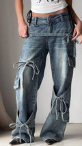 Jeans larges à lacets et poches cargo, style streetwear féminin