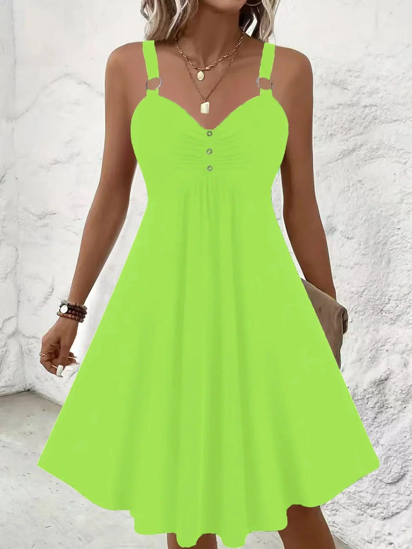 Robe bohème verte claire à manches courtes, taille élastiquée, style féminin élégant