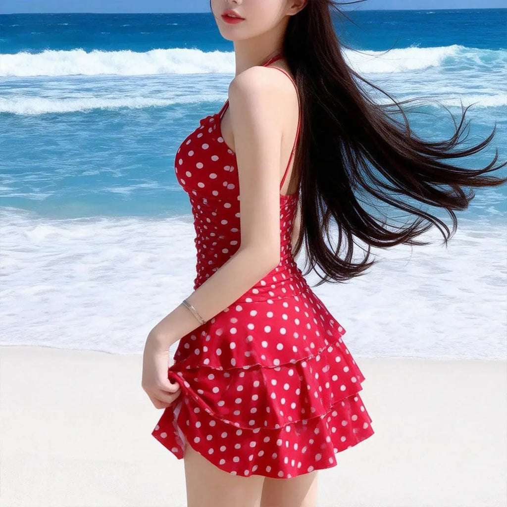 Robe d'été rouge à pois blancs, style bohème, plage, mode féminine