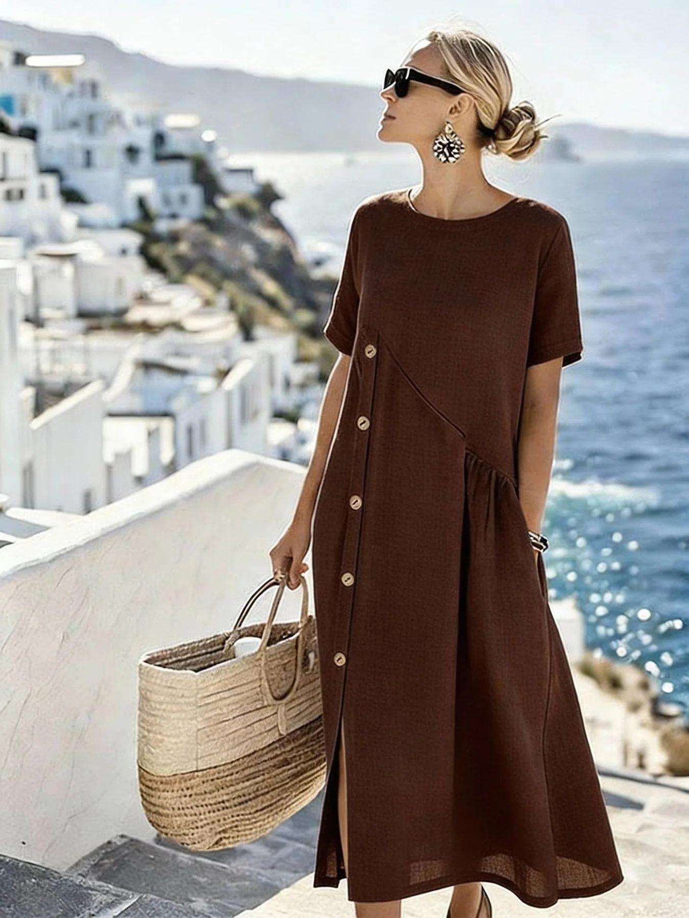 Robe bohème verte claire à broderies florales, manches courtes, taille élastiquée, style féminin élégant