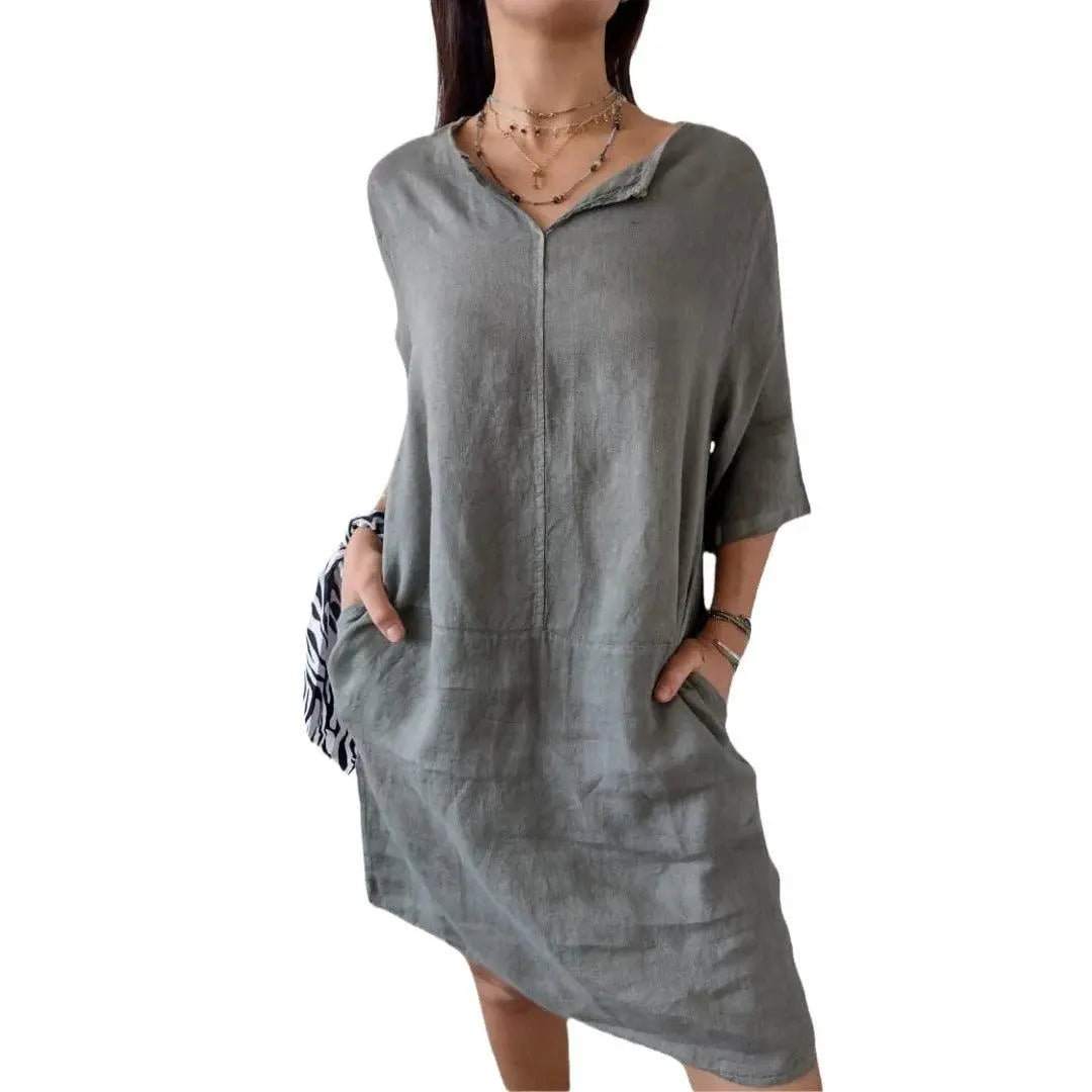 Robe bohème verte claire à broderies florales, manches courtes, taille élastiquée, style féminin élégant
