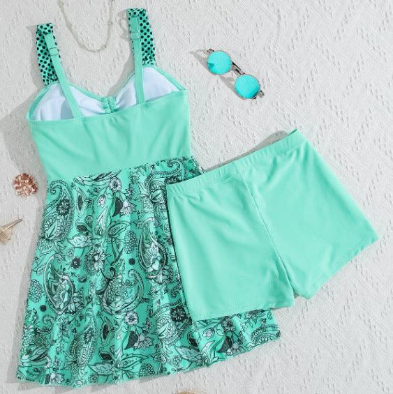 Maillot de bain 2 pièces turquoise à imprimé paisley, idéal pour plage et vacances