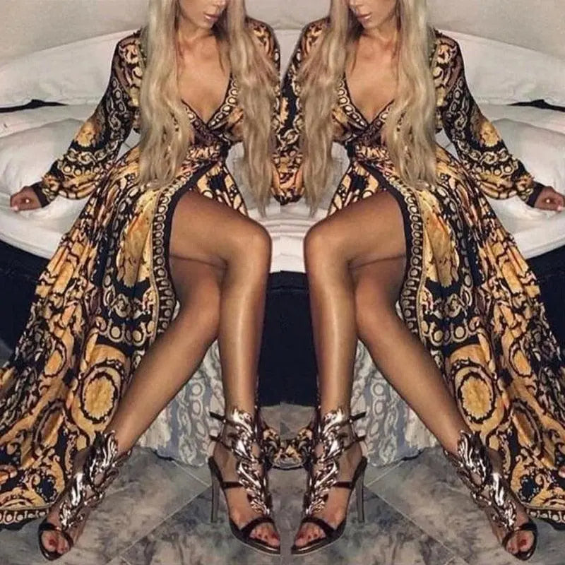 Womens Maxi Dress Sexy Paisley Party Dress Robe Clubwear-0