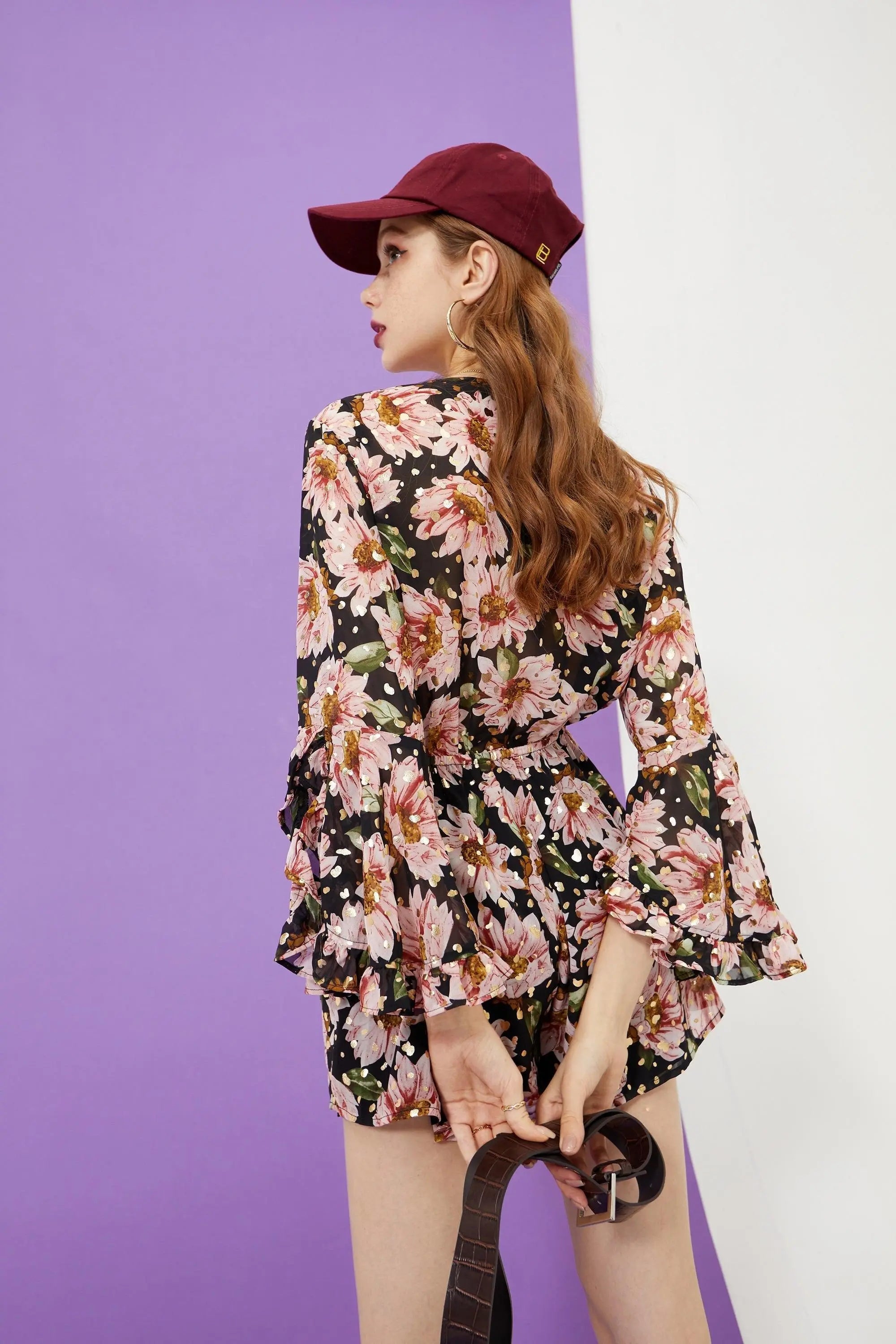 Floral Print Casual Women Vintage Dress,Summer Ruffle Full Sleeve Sweety Ladies Bohemia Holiday Beach Dress-4