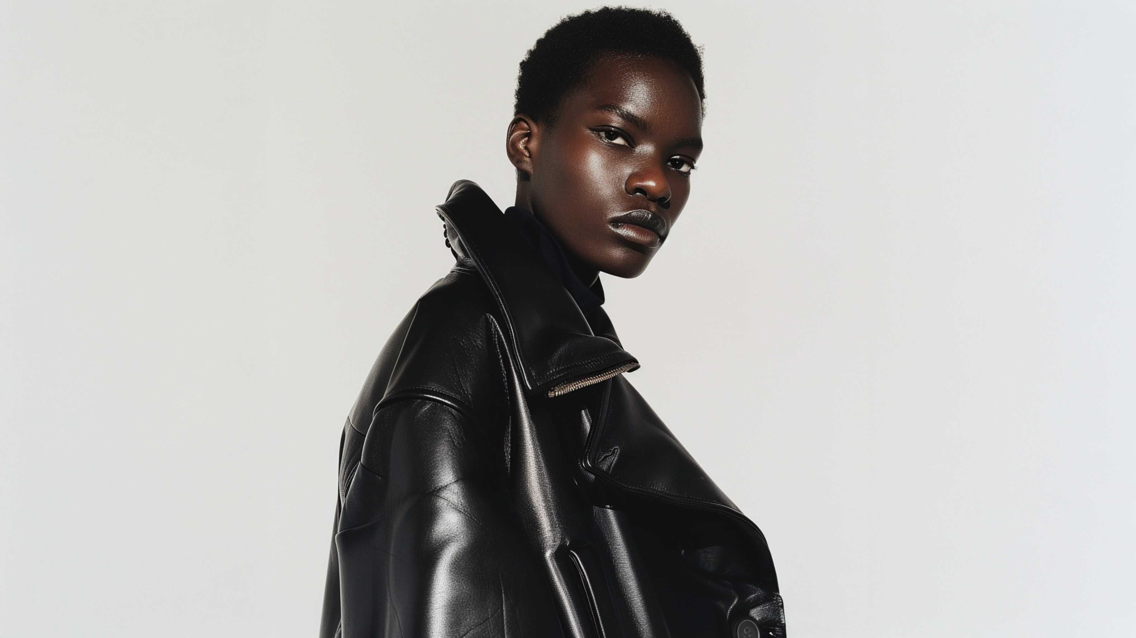 Veste en cuir noire pour femme, style mode féminine élégante et tendance